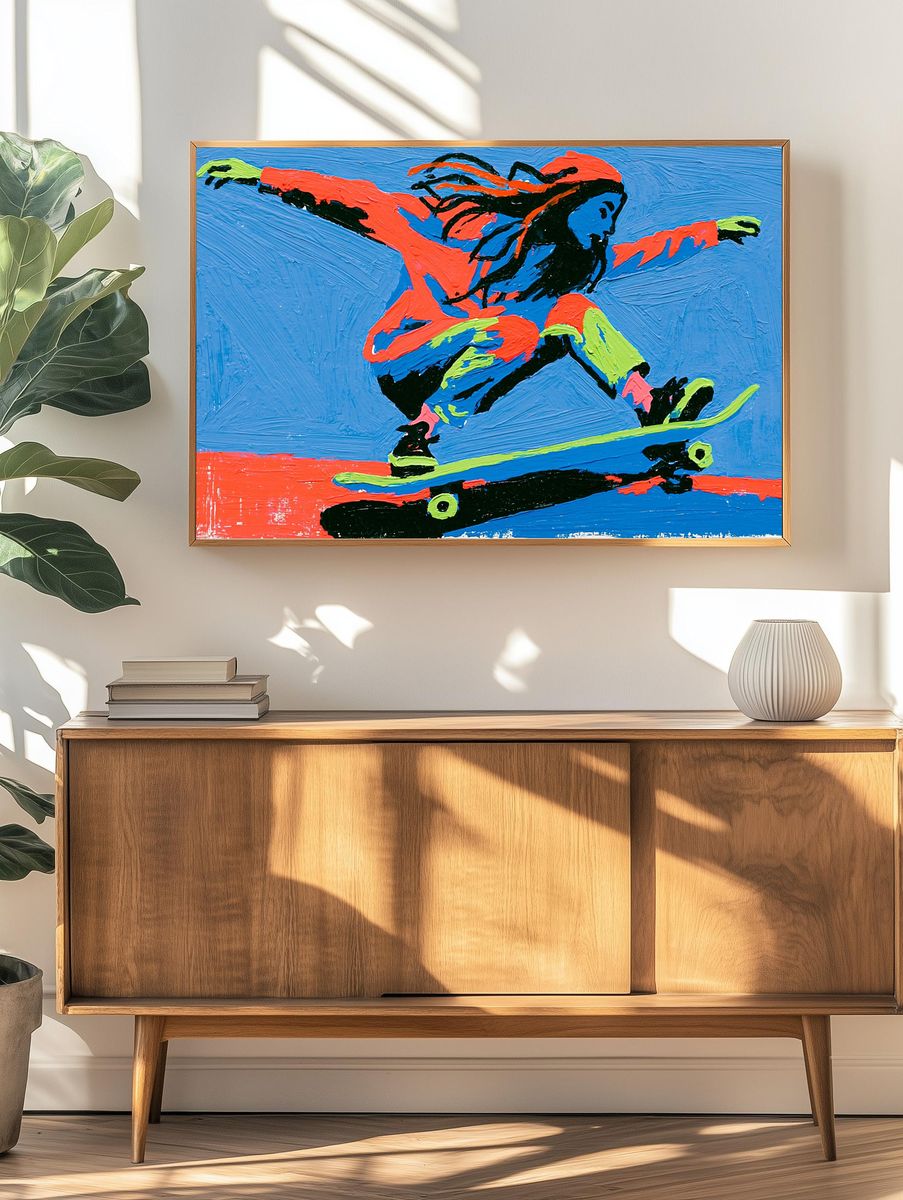 Skateboarder Action Pop-Art Poster. — room view 3