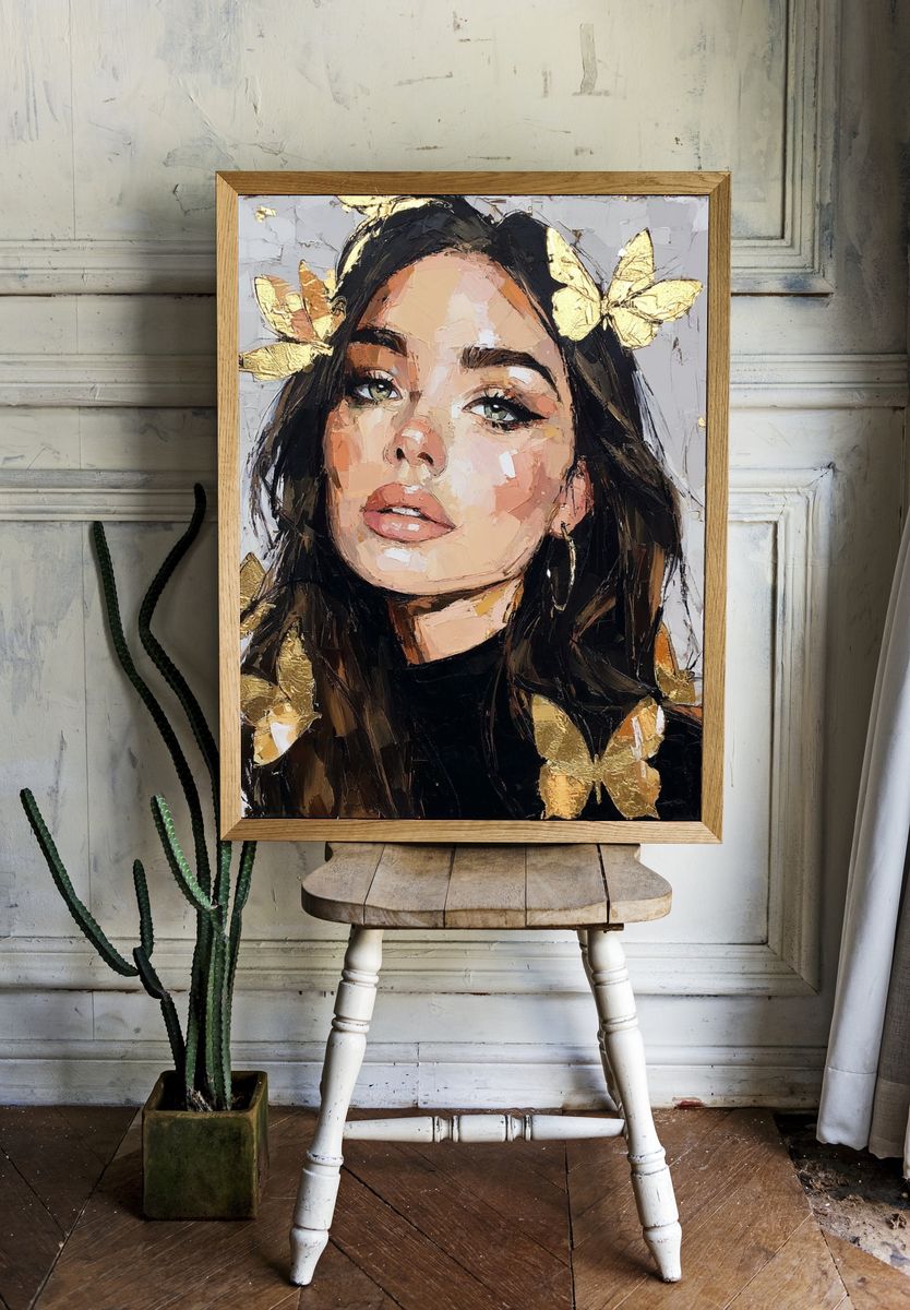 Portrait with Butterflies — Fine Art Print. — room view 1