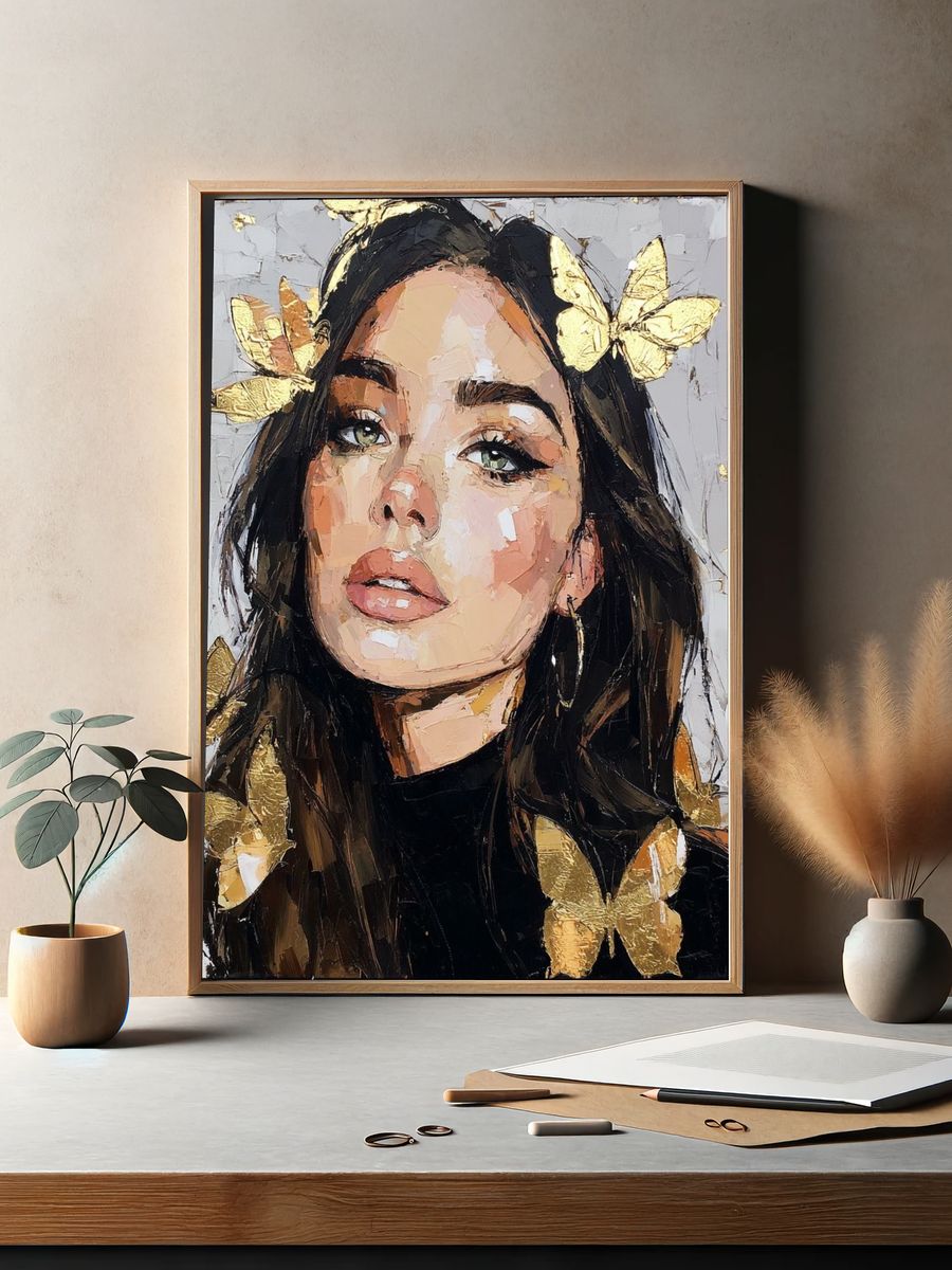 Portrait with Butterflies — Fine Art Print. — room view 2