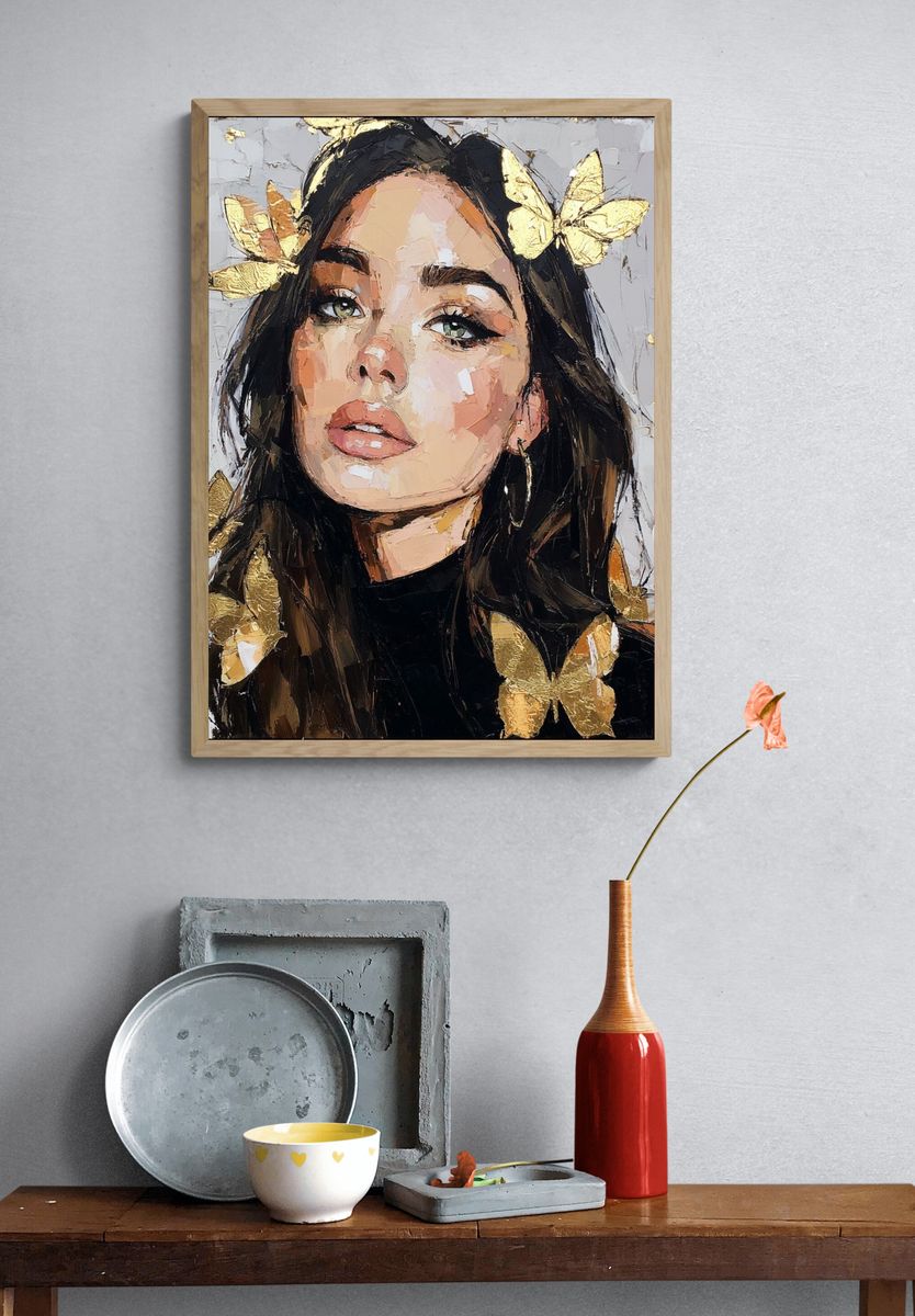 Portrait with Butterflies — Fine Art Print. — room view 3