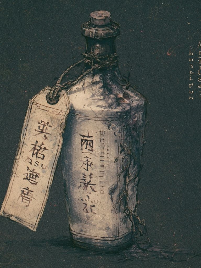 Aged Sake Bottle Still Life Print. poster — fine-art art