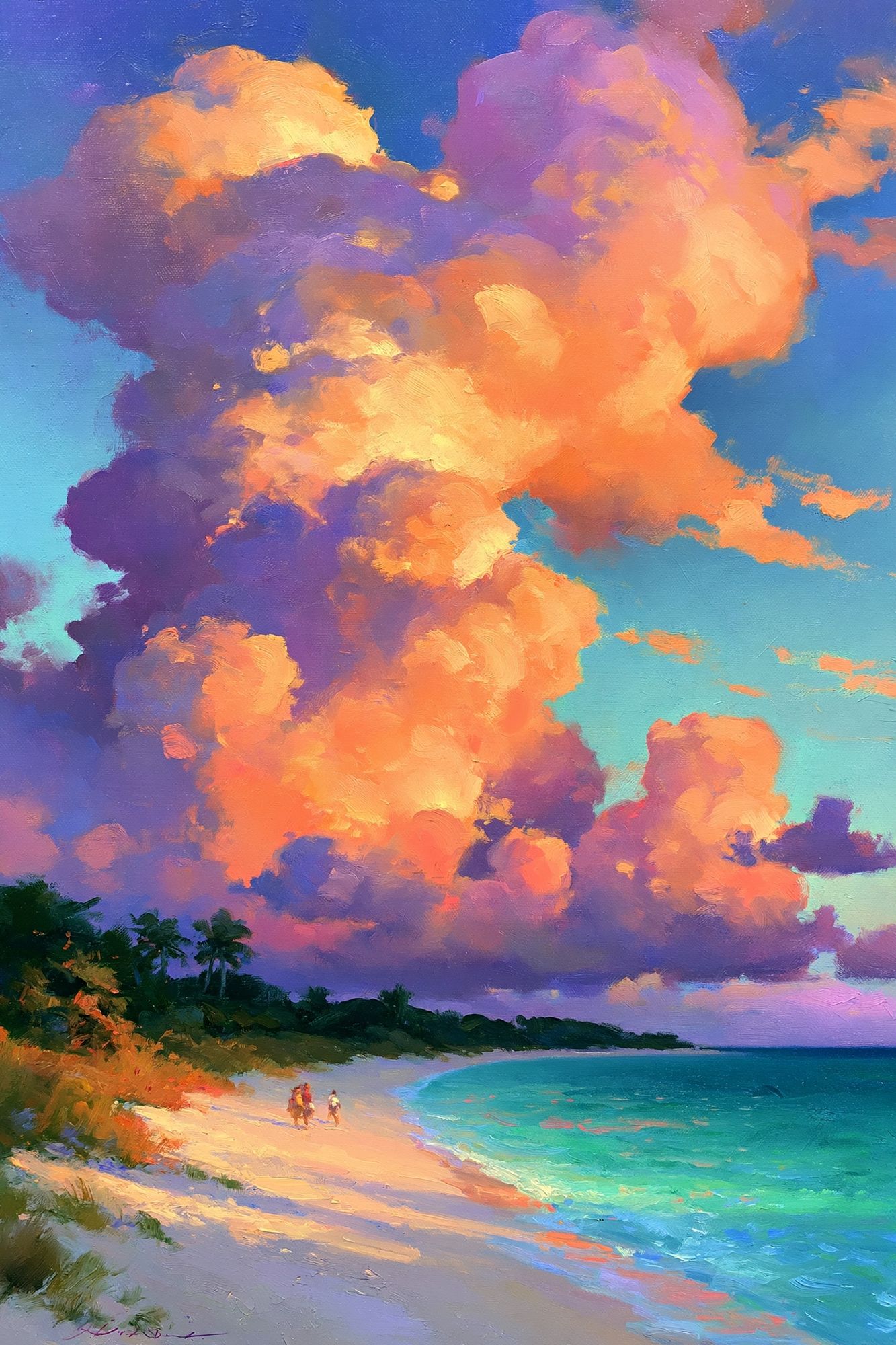 Sunset Beach Clouds Painting Poster. poster — fine-art art