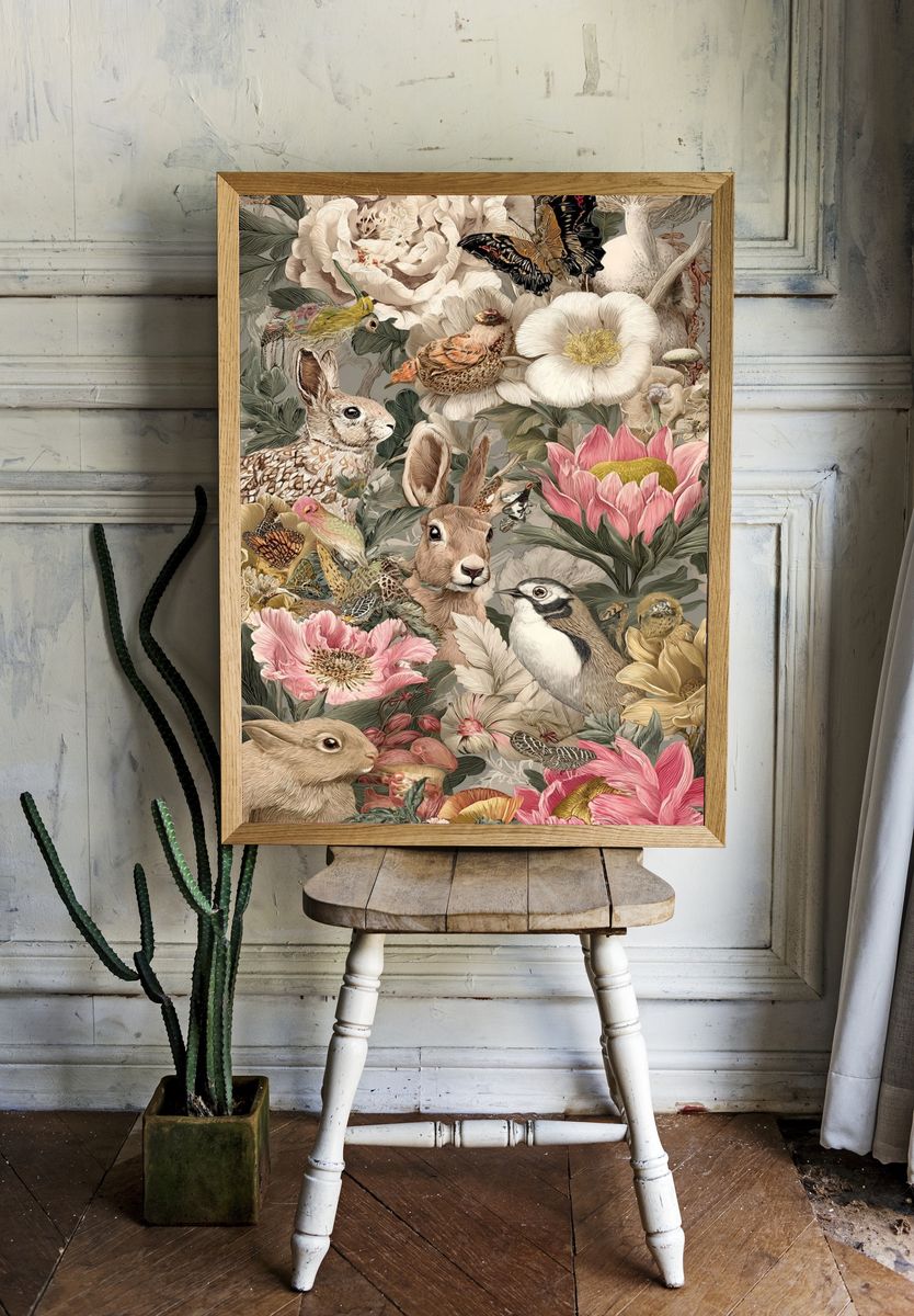 Floral and Animal Illustration Poster. — room view 1