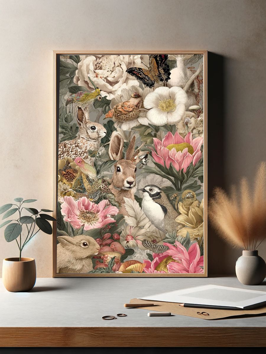 Floral and Animal Illustration Poster. — room view 2
