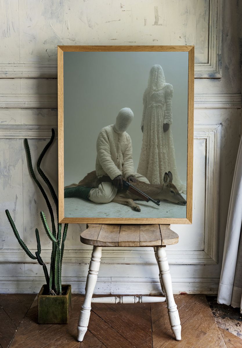 Surreal Figures with Deer — Fine Art Print. — room view 1