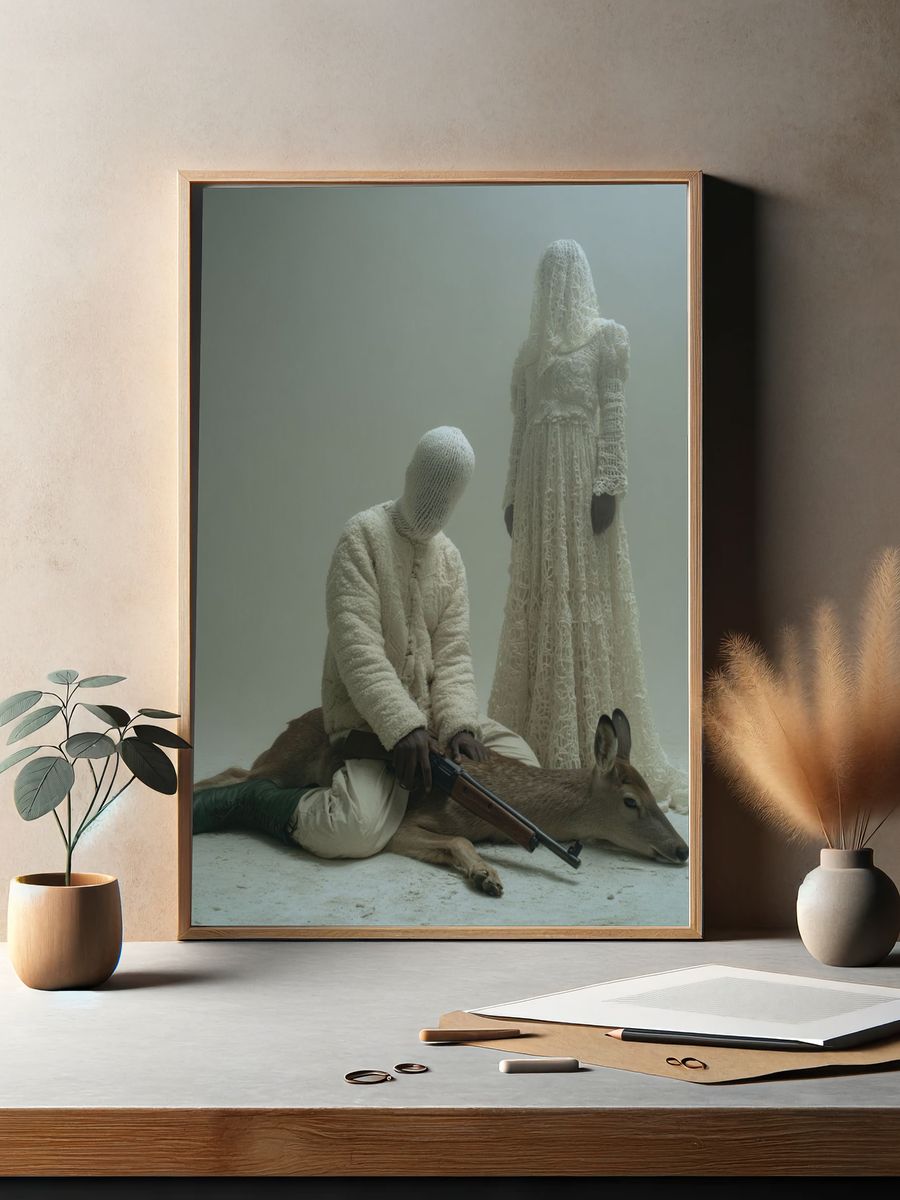Surreal Figures with Deer — Fine Art Print. — room view 2