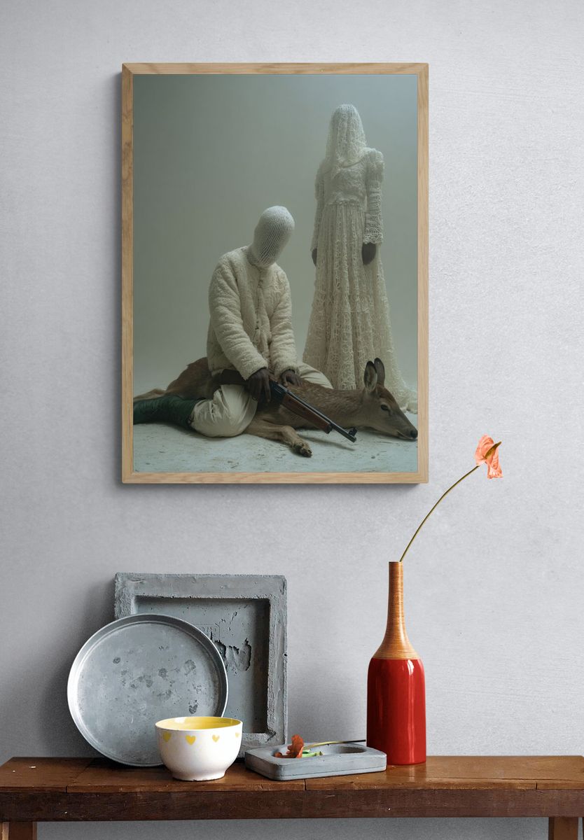 Surreal Figures with Deer — Fine Art Print. — room view 3