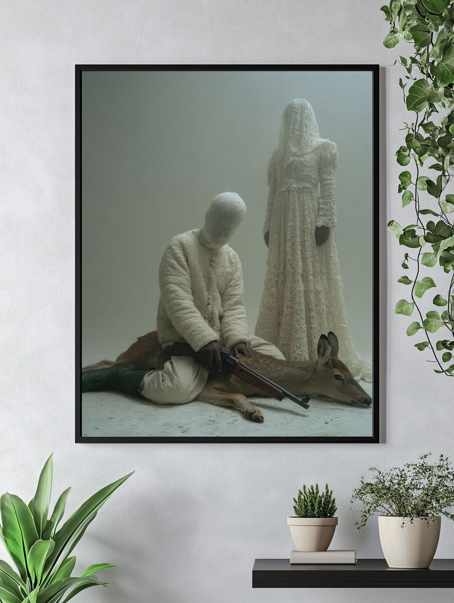 Surreal Figures with Deer — Fine Art Print. — room view 4