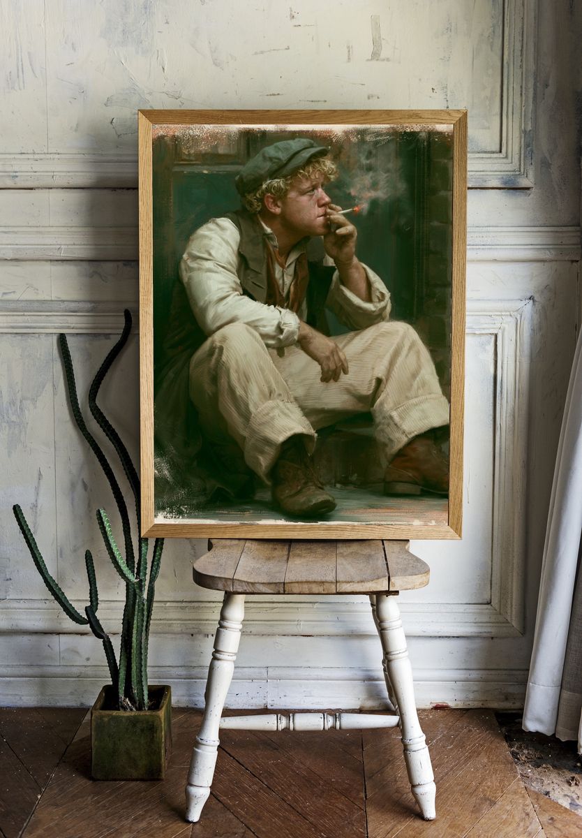Smoker in Green Light — Fine-Art Print. — room view 1