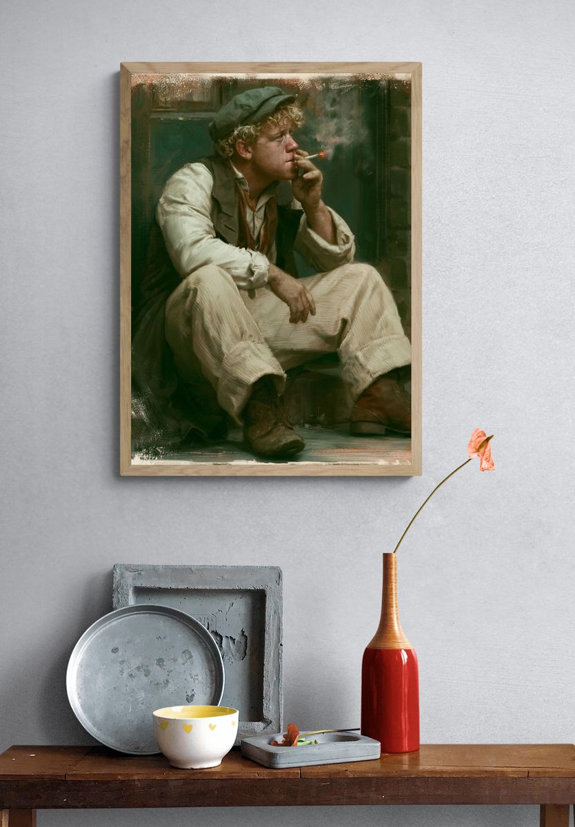 Smoker in Green Light — Fine-Art Print. — room view 3