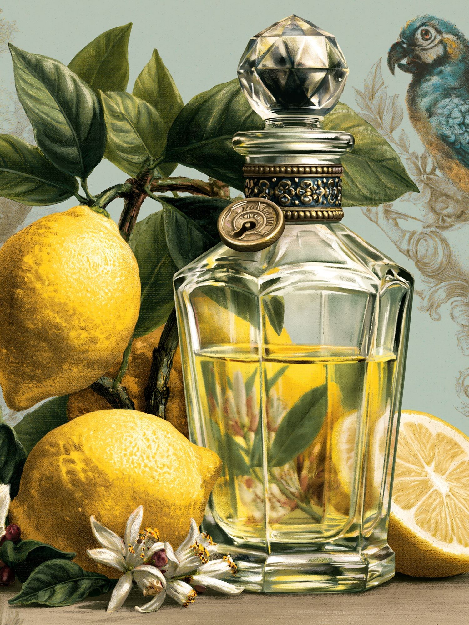 Lemon Perfume Still Life Poster. poster — fine-art art
