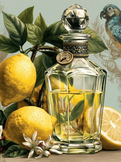 Lemon Perfume Still Life Poster.