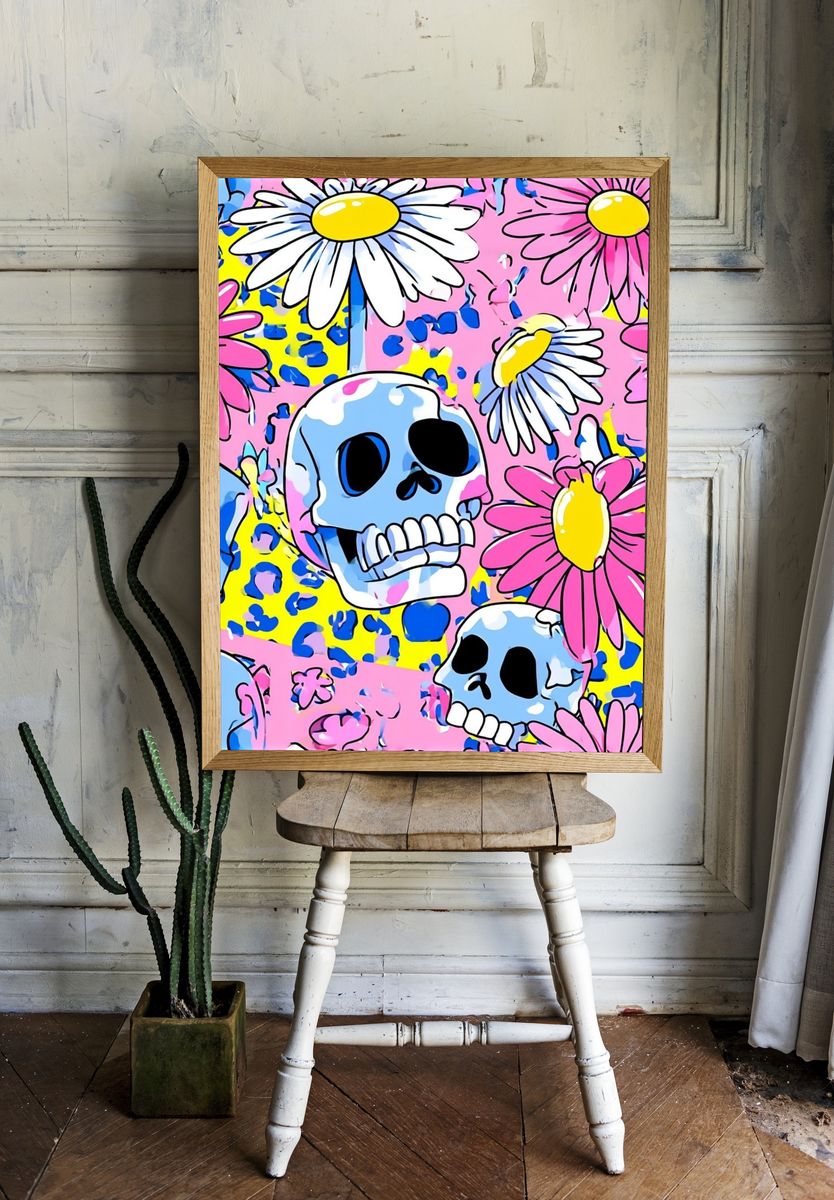 Skull Daisy Pop-Art Poster. — room view 1
