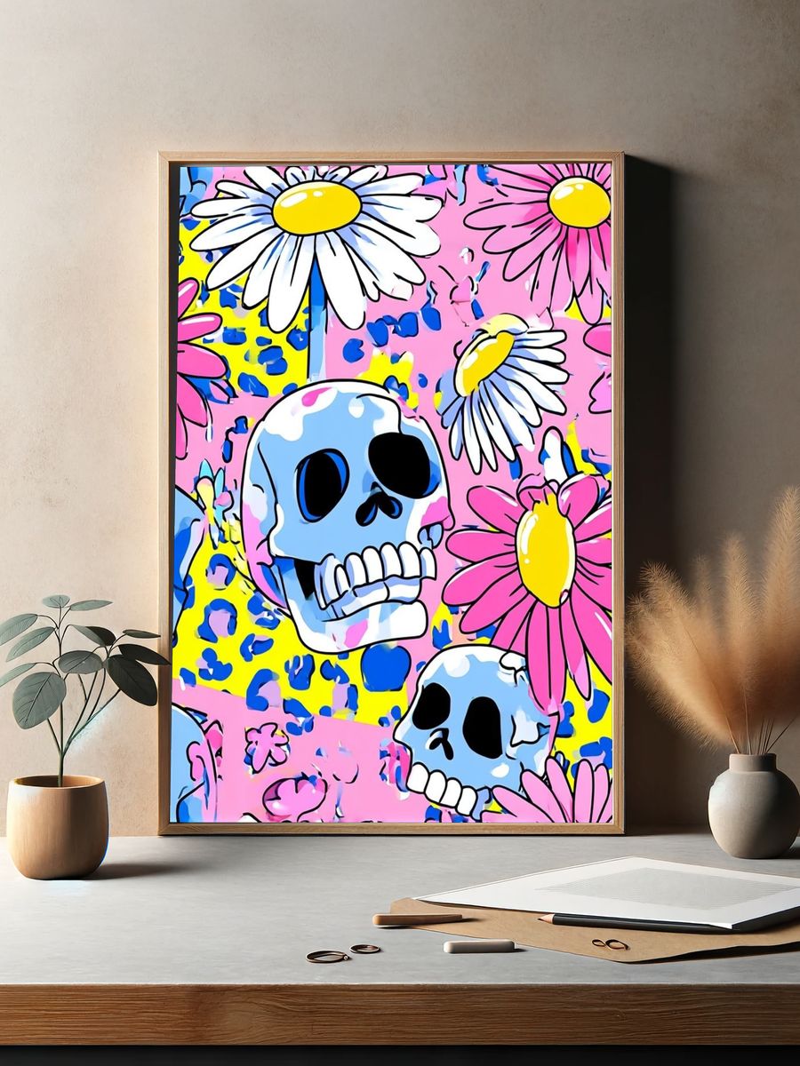 Skull Daisy Pop-Art Poster. — room view 2