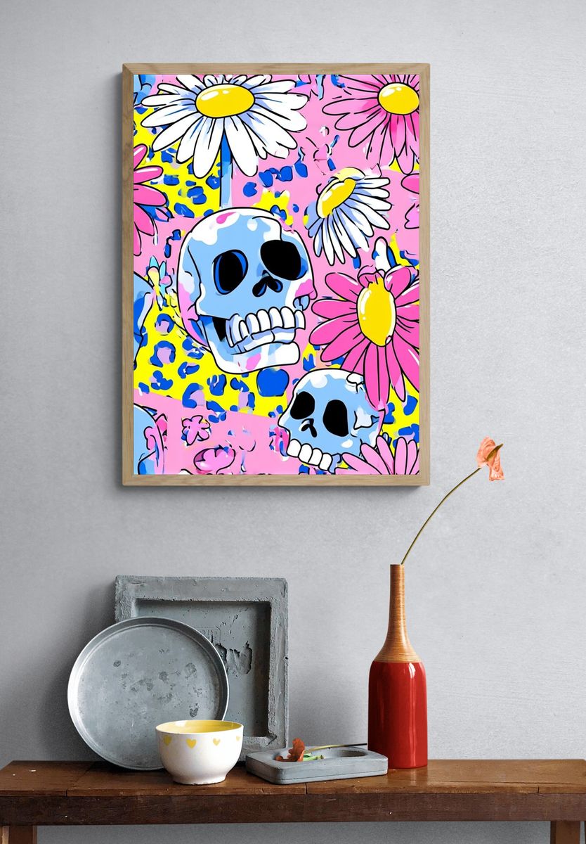Skull Daisy Pop-Art Poster. — room view 3