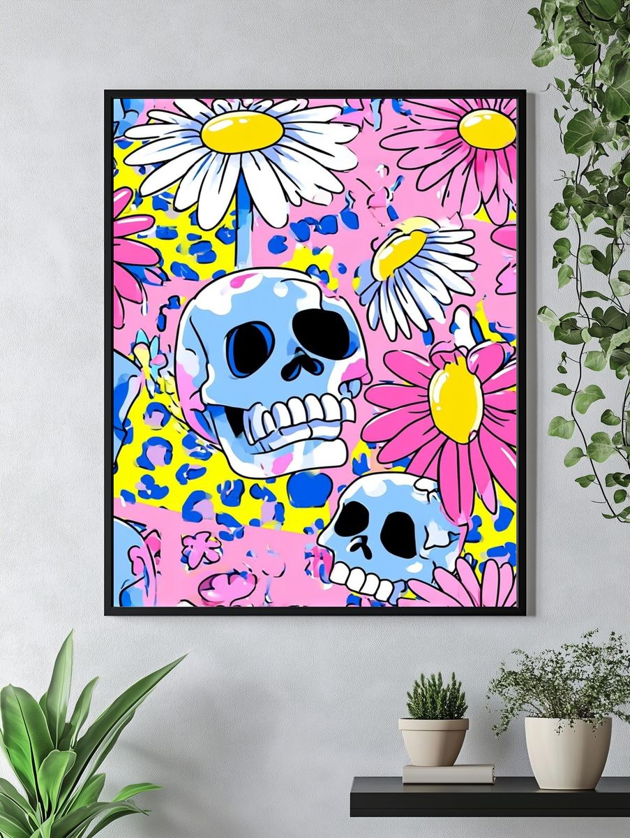 Skull Daisy Pop-Art Poster. — room view 4