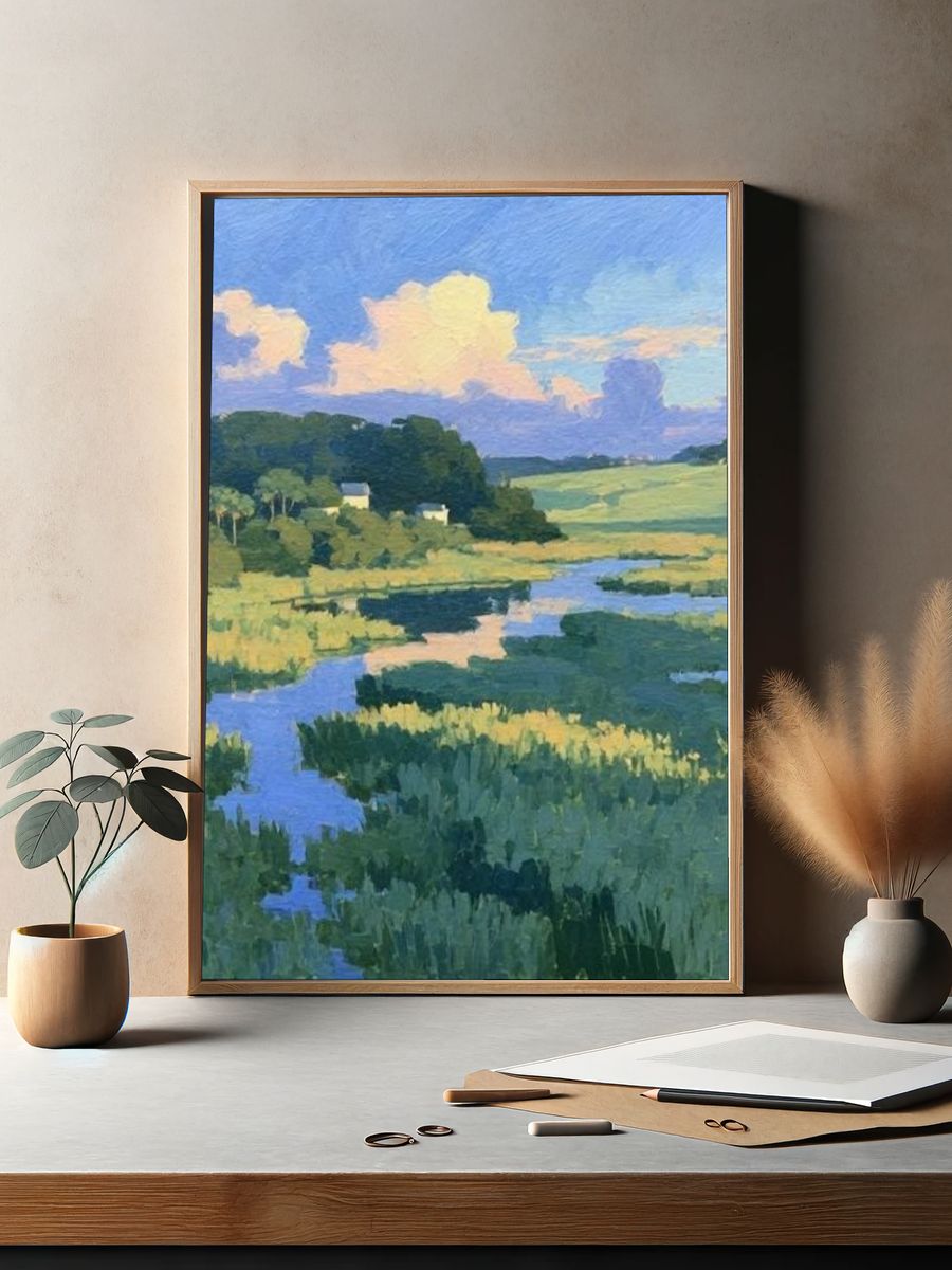 Pastoral River Landscape Print. — room view 2