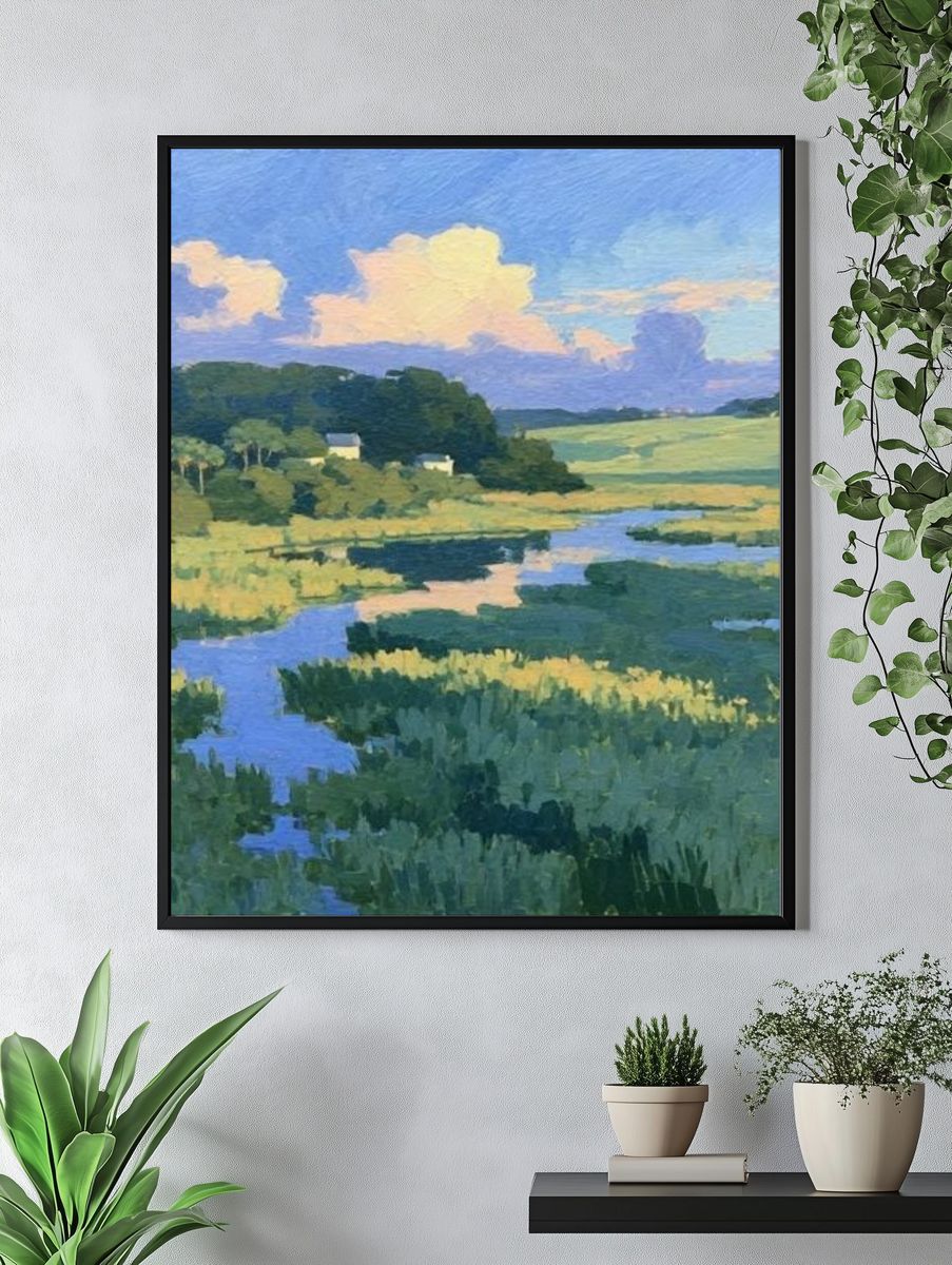 Pastoral River Landscape Print. — room view 4