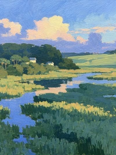 Pastoral River Landscape Print.