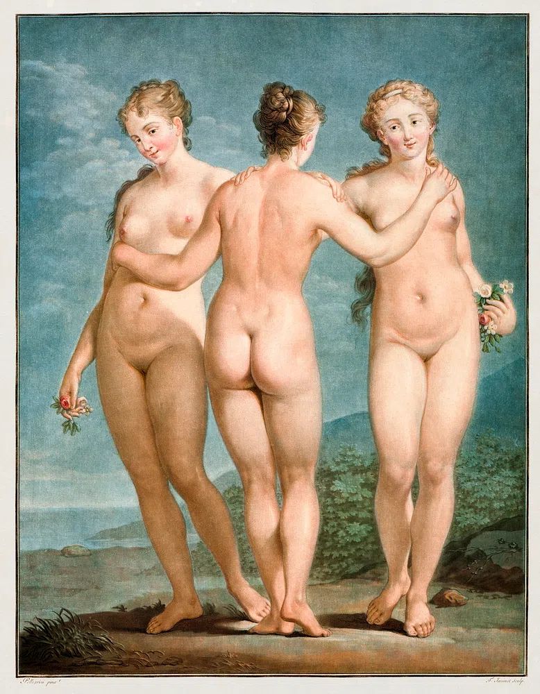 Standing Naked women. Three Graces. poster — fine-art art