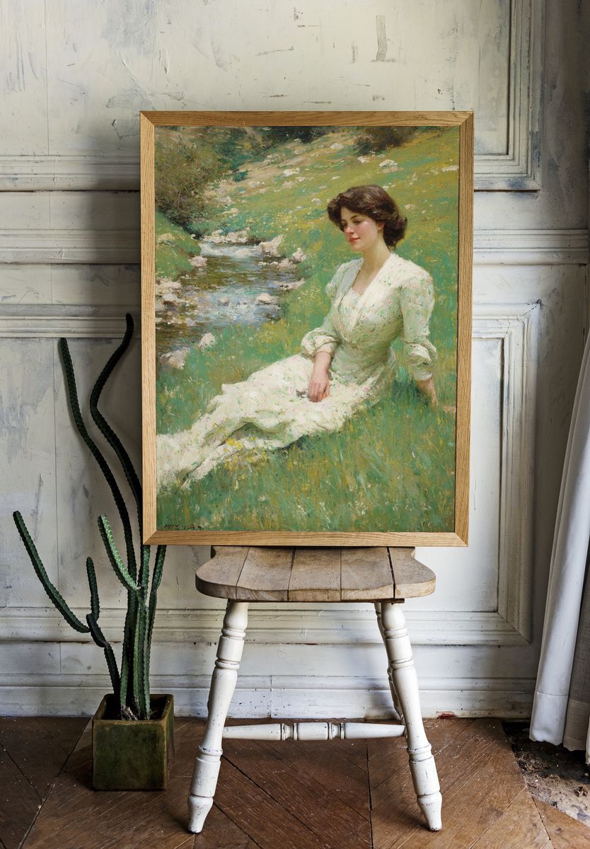 Serene Woman by the Stream — Fine Art Print. — room view 1