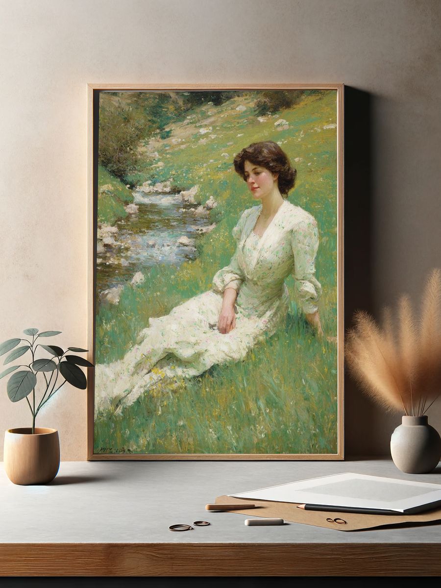 Serene Woman by the Stream — Fine Art Print. — room view 2