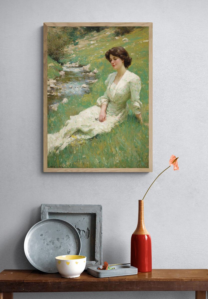 Serene Woman by the Stream — Fine Art Print. — room view 3