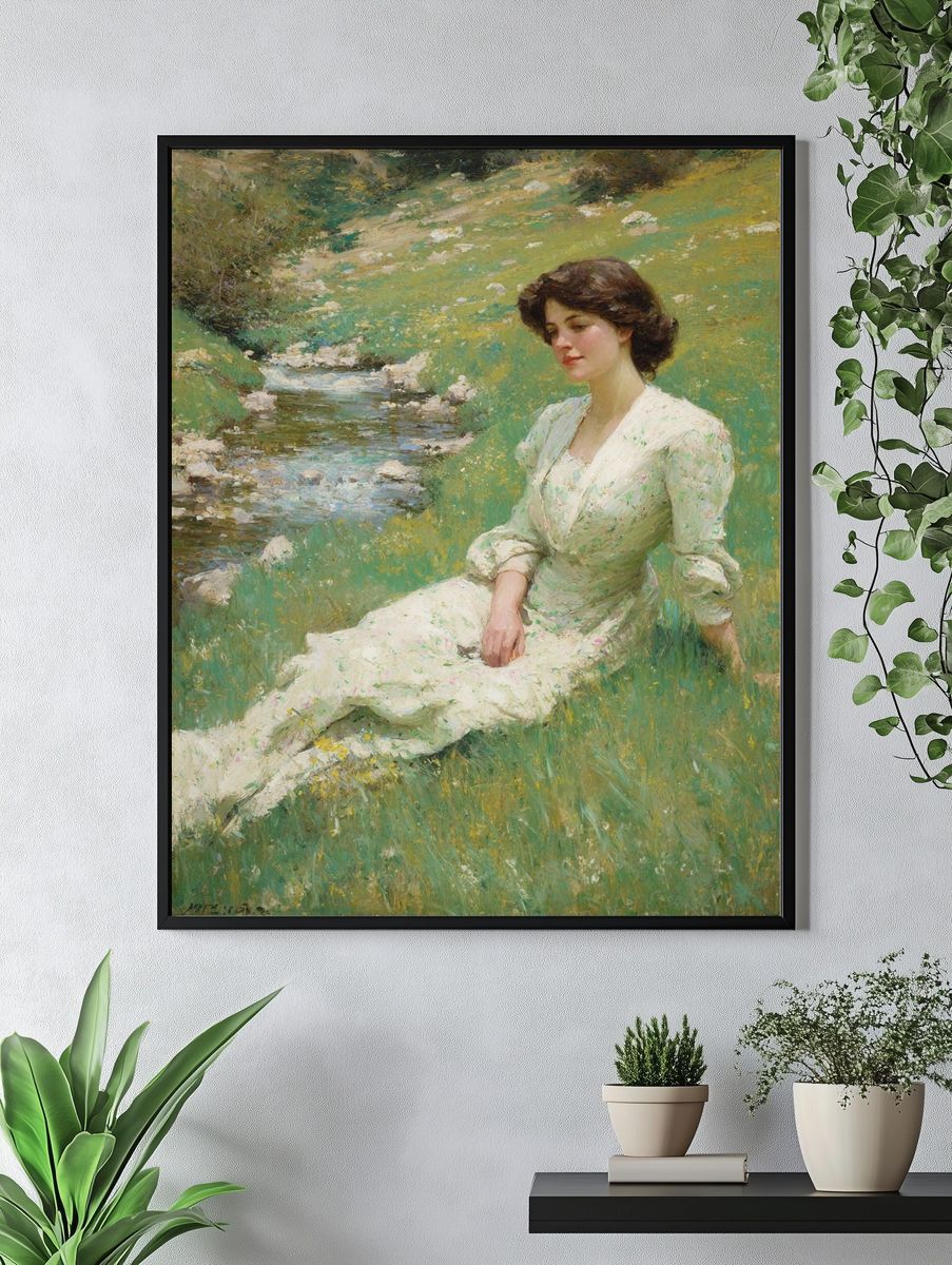 Serene Woman by the Stream — Fine Art Print. — room view 4