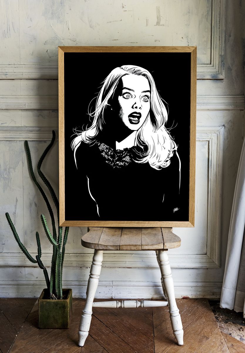 Surprised Woman Noir Poster. room preview