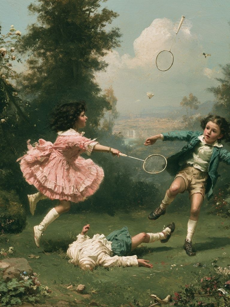 Children Playing in Garden Fine-Art Poster. poster detail