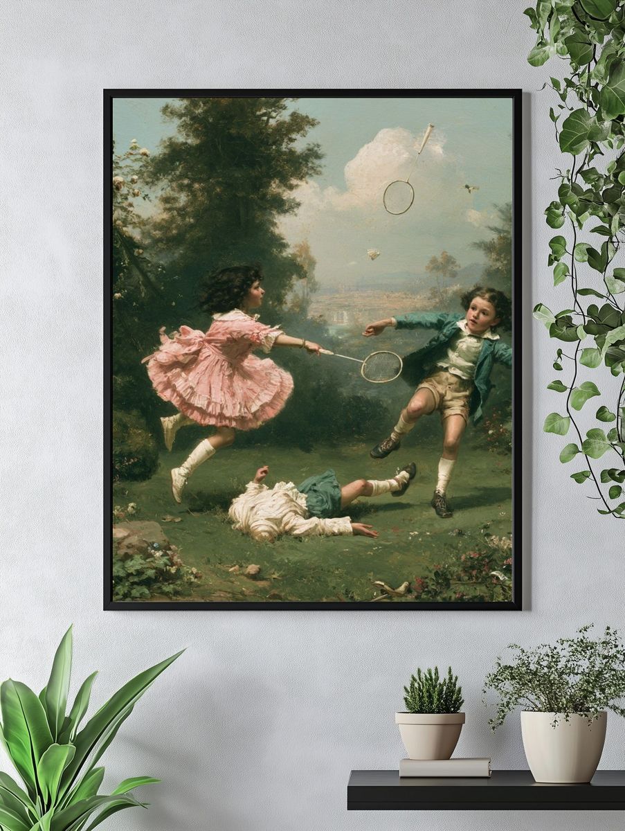 Children Playing in Garden Fine-Art Poster. — room view 4