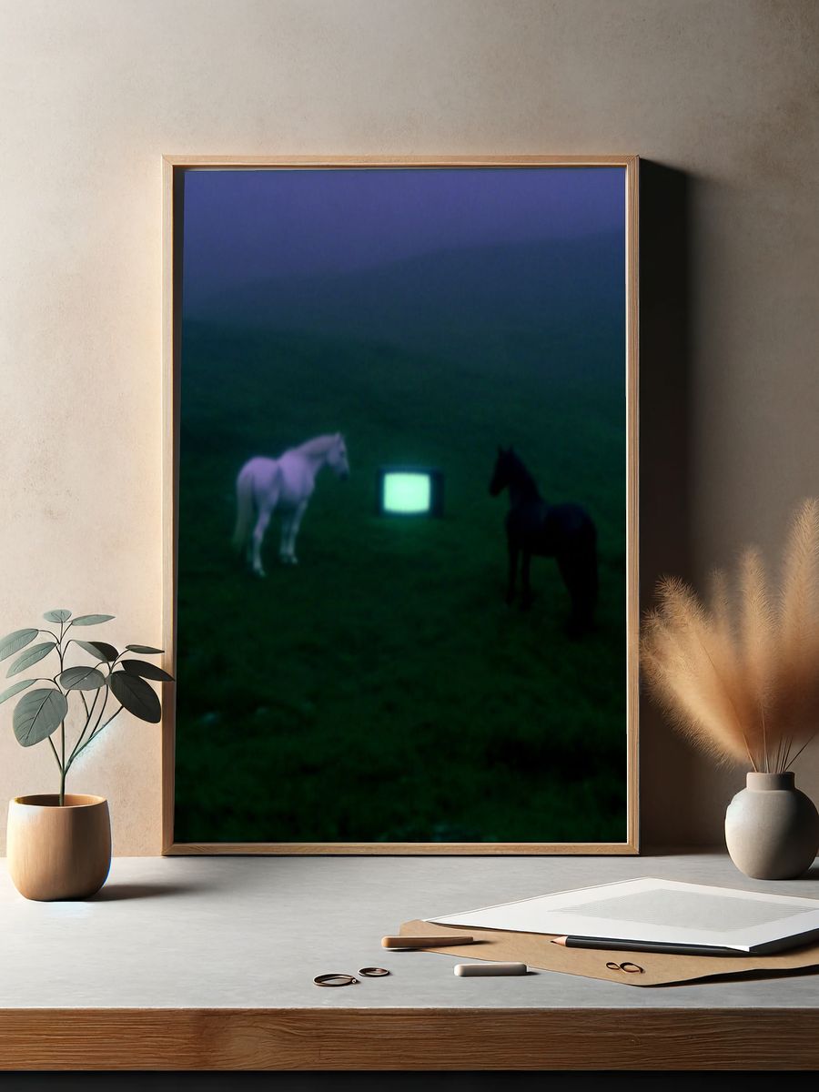 Surreal Horses and TV — Fine Art Print. — room view 2