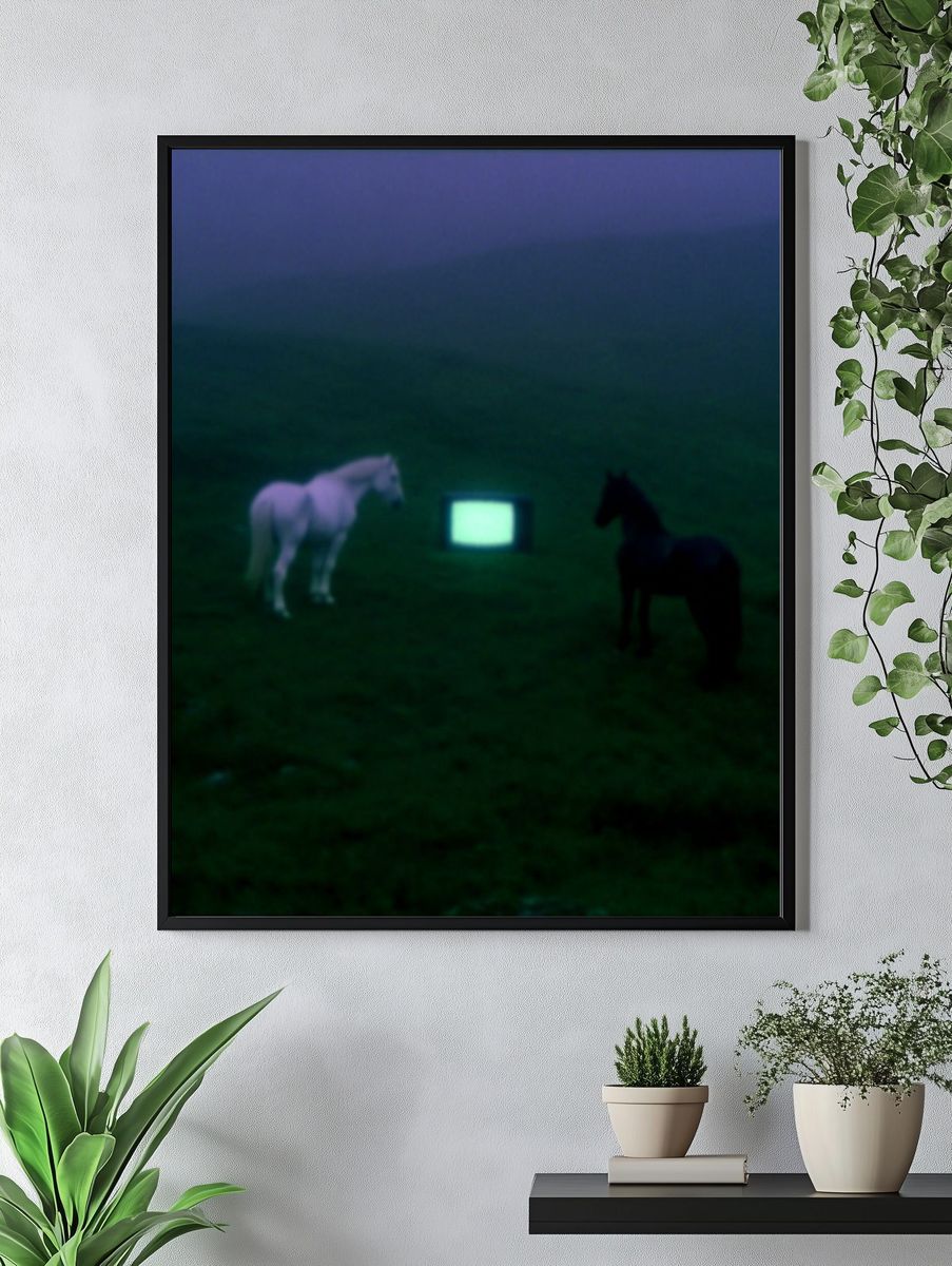 Surreal Horses and TV — Fine Art Print. — room view 4