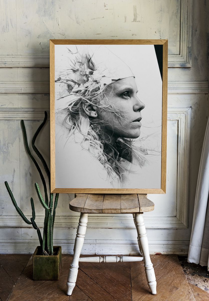 Abstract Portrait Sketch Poster. — room view 1