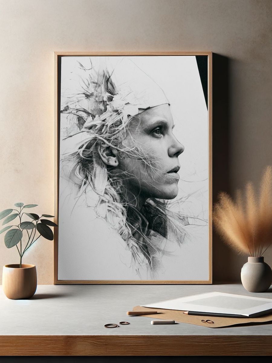 Abstract Portrait Sketch Poster. — room view 2