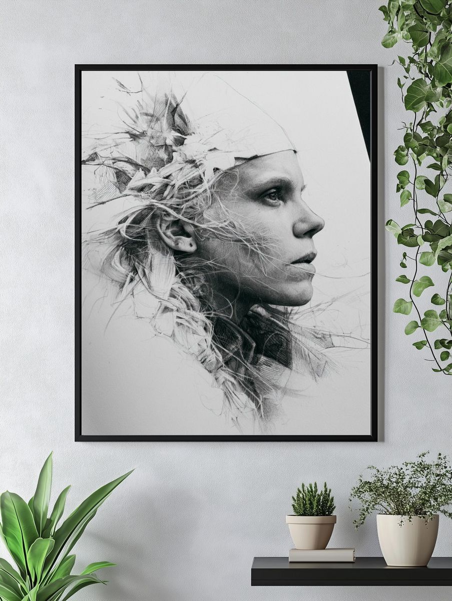 Abstract Portrait Sketch Poster. — room view 4