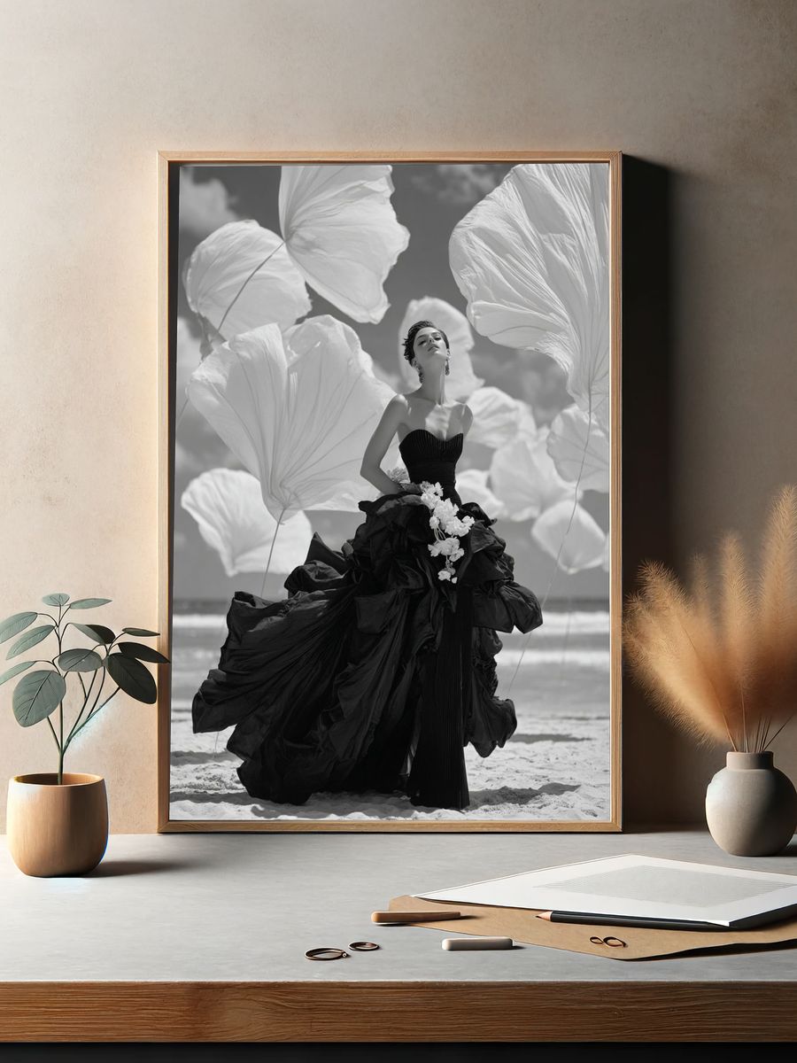 Fashion Portrait Black-White Poster. — room view 2