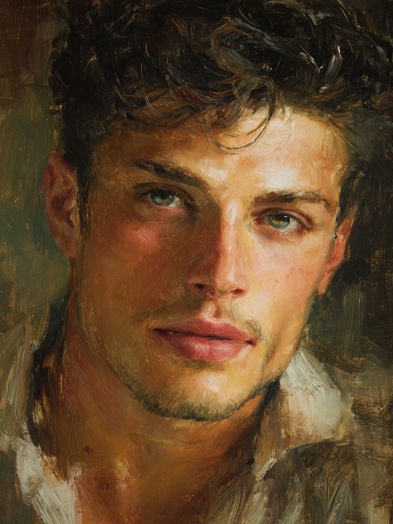 Young Man Portrait Oil Painting Poster. poster — fine-art art
