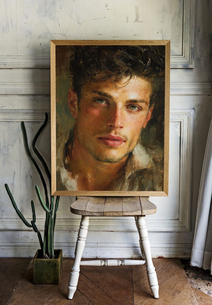 Young Man Portrait Oil Painting Poster. — room view 1