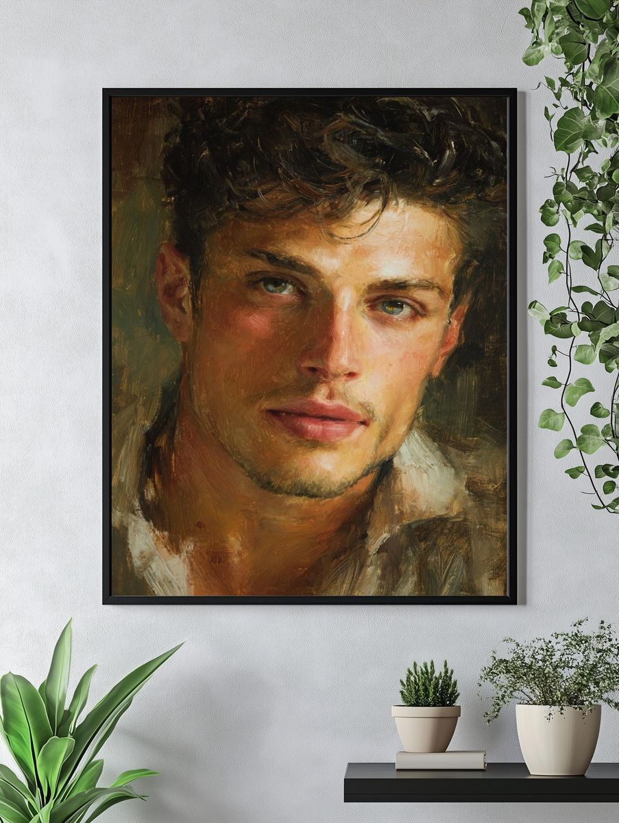 Young Man Portrait Oil Painting Poster. — room view 4