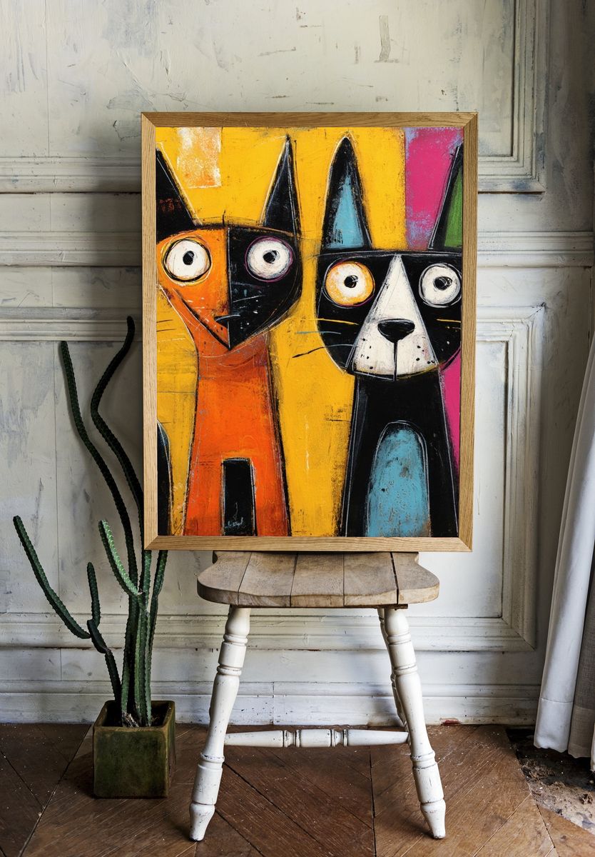 Playful Cats Pop-Art Poster. — room view 1