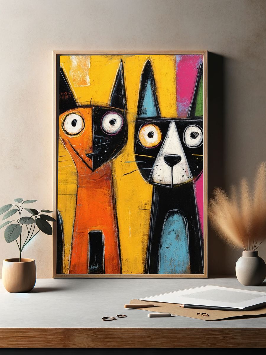 Playful Cats Pop-Art Poster. — room view 2