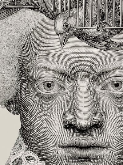Engraved Portrait with Bird Print. poster