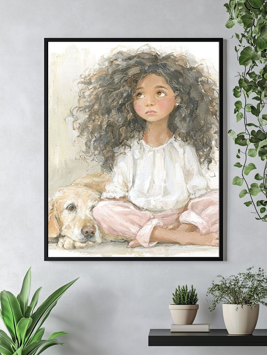 Girl and Dog Portrait Print. — room view 4