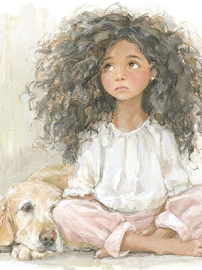 Girl and Dog Portrait Print.