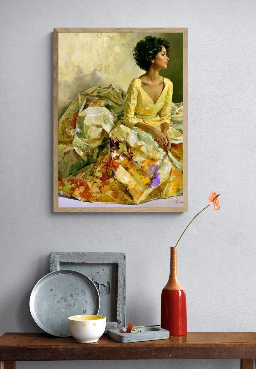Elegant Woman in Yellow Fine-Art Poster. — room view 3