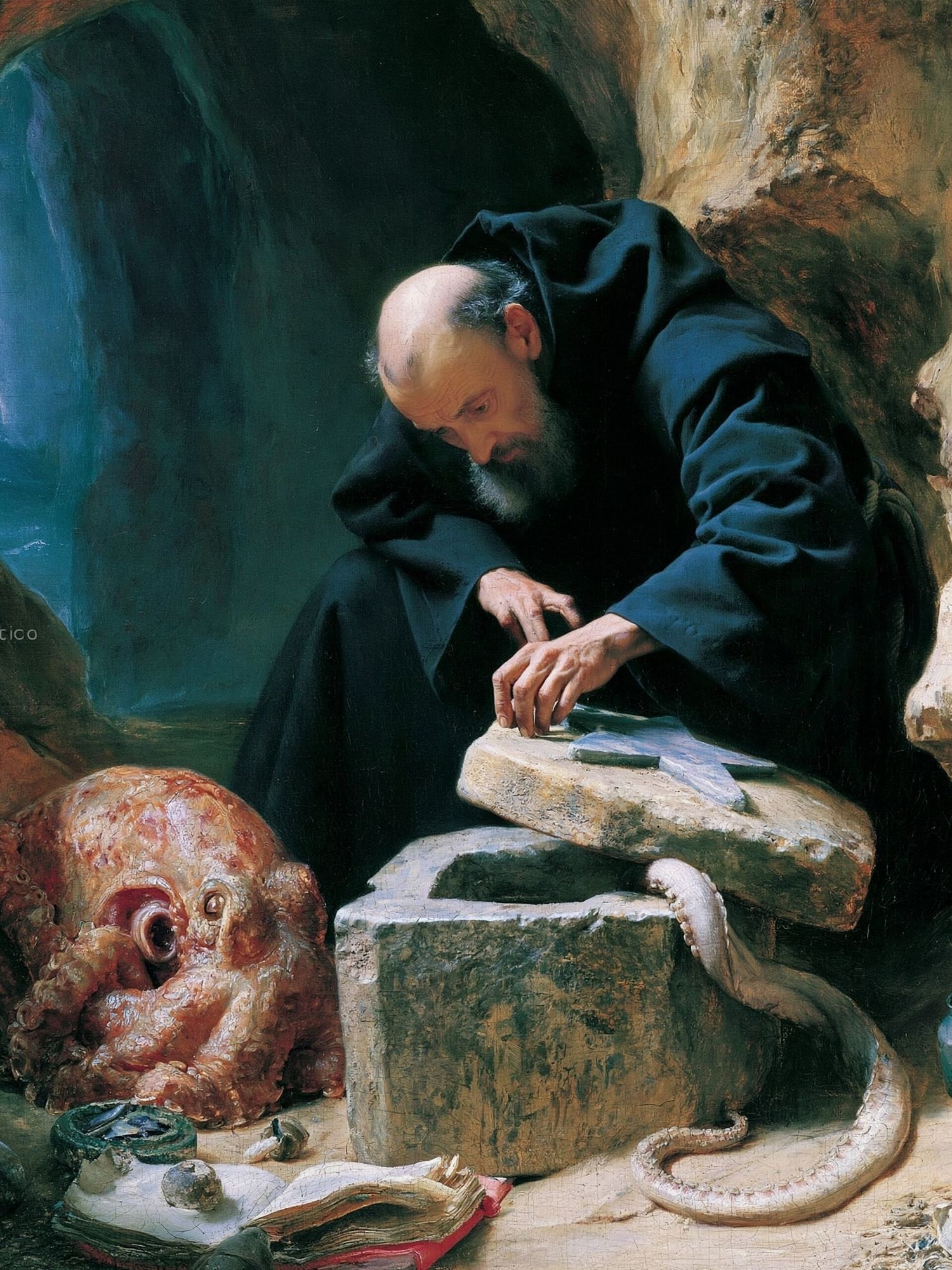 Monk in Cave — Fine Art Print. poster detail