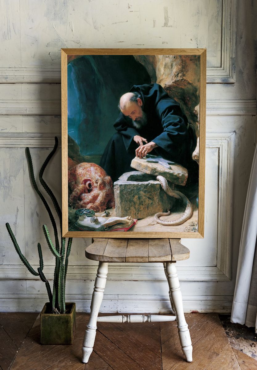 Monk in Cave — Fine Art Print. room preview