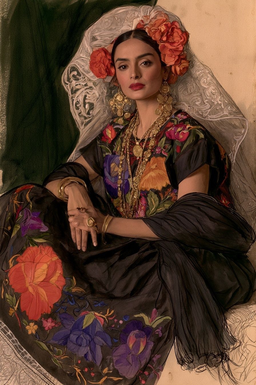 Frida Kahlo Floral Portrait Print. poster — fine-art art