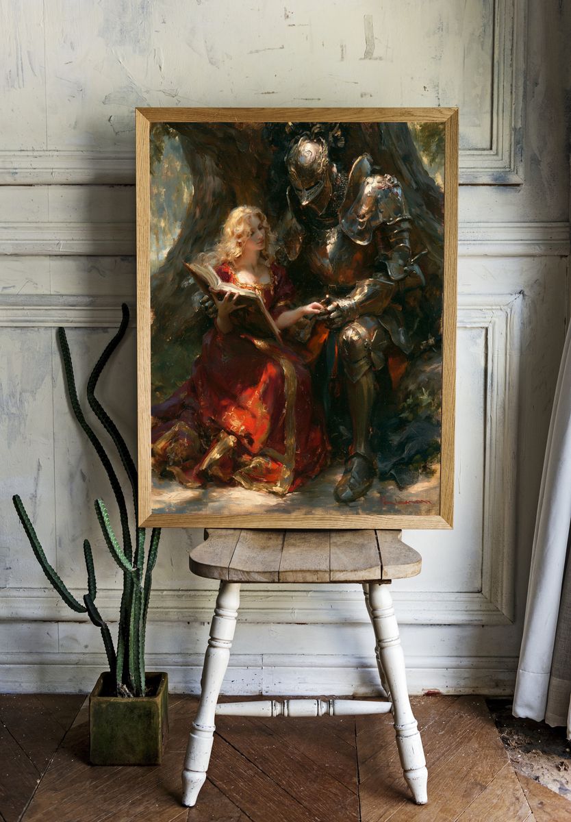 Knight and Maiden Fine-Art Print. room preview